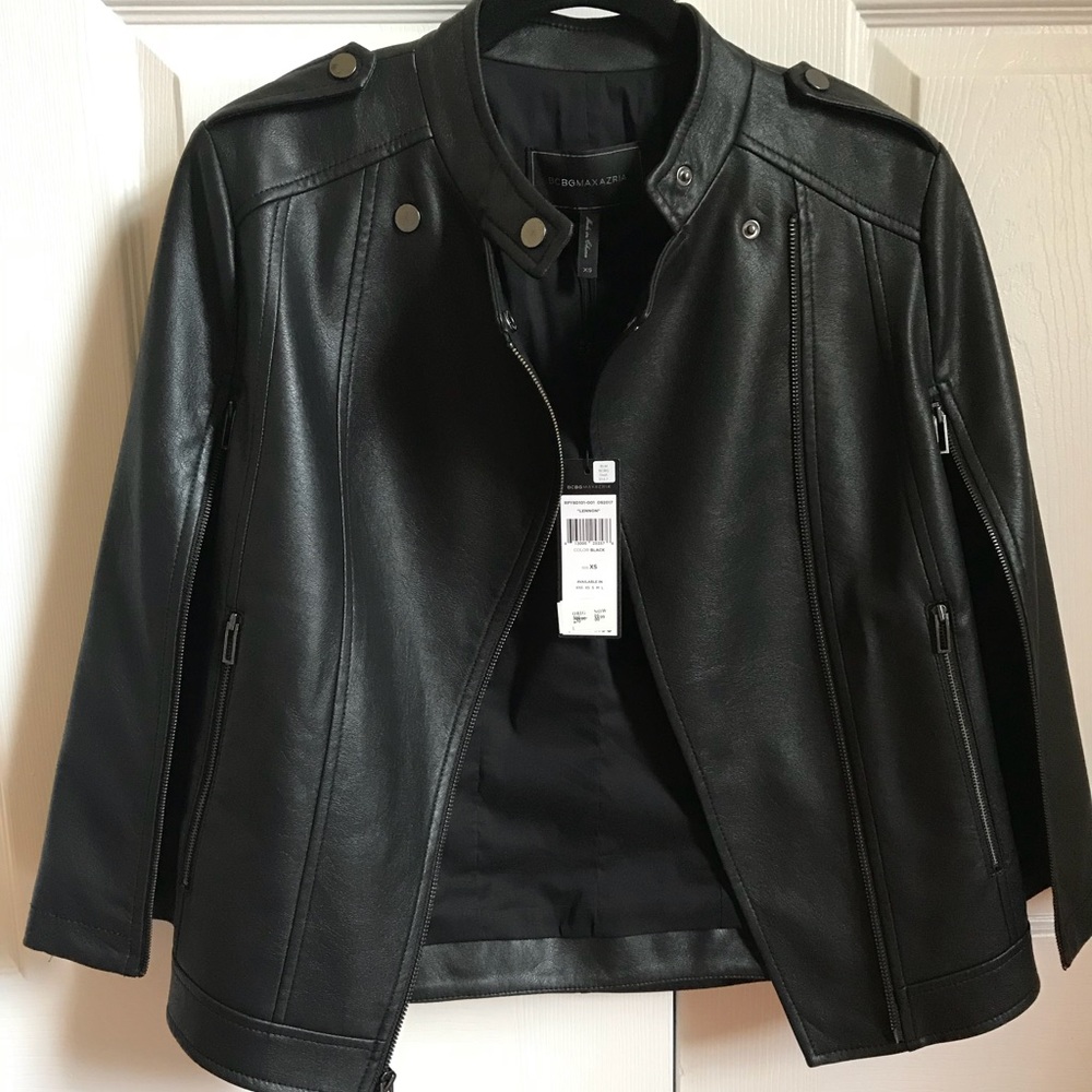 BCBGMAXRIA Lennon Moto Cape, black, size XS,
